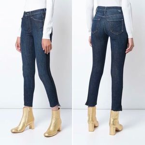 Mother Jeans Stunner Zip Ankle Step Fray High Rise Sweeping Racer Blue Stripe 29